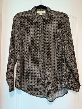 Michael Kors Black & Gold Patterned Button-Up Blouse